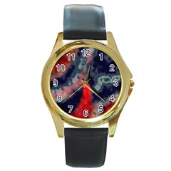 Dégradé Bleu Foncé/rouge Round Gold Metal Watch by kcreatif