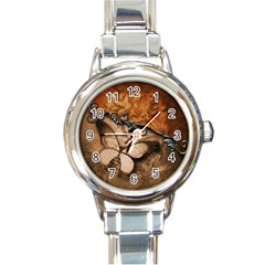 Wonderful Floral Design With Butterflies Round Italian Charm Watch by FantasyWorld7