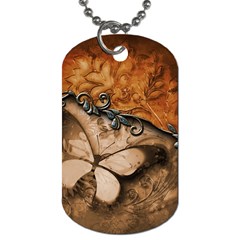 Wonderful Floral Design With Butterflies Dog Tag (one Side) by FantasyWorld7