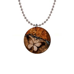 Wonderful Floral Design With Butterflies 1  Button Necklace by FantasyWorld7