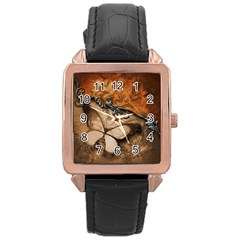 Wonderful Floral Design With Butterflies Rose Gold Leather Watch  by FantasyWorld7