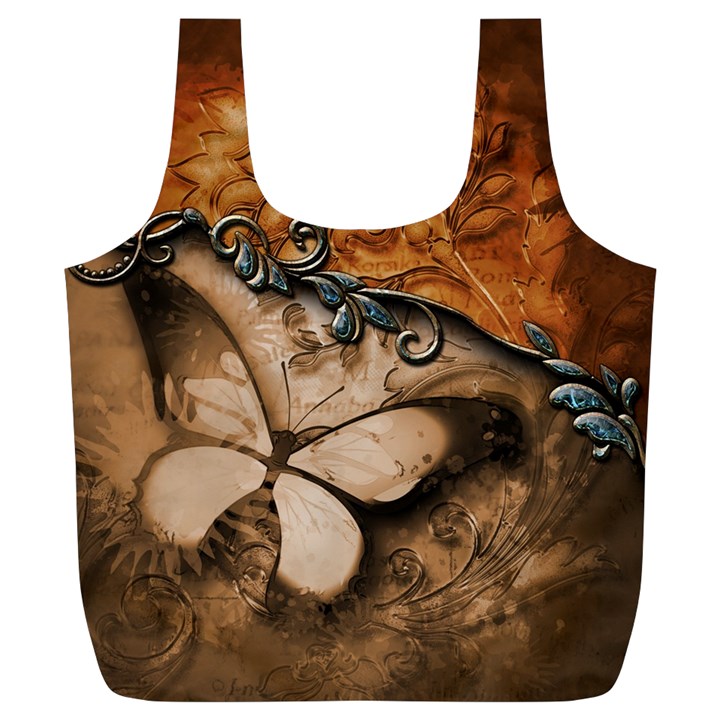 Wonderful Floral Design With Butterflies Full Print Recycle Bag (XL)