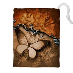 Wonderful Floral Design With Butterflies Drawstring Pouch (5xl) by FantasyWorld7