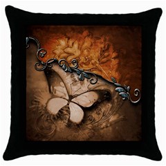 Wonderful Floral Design With Butterflies Throw Pillow Case (black) by FantasyWorld7