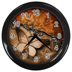 Wonderful Floral Design With Butterflies Wall Clock (black) by FantasyWorld7