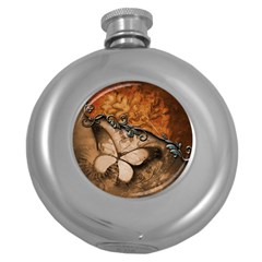 Wonderful Floral Design With Butterflies Round Hip Flask (5 Oz) by FantasyWorld7