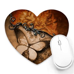 Wonderful Floral Design With Butterflies Heart Mousepads by FantasyWorld7