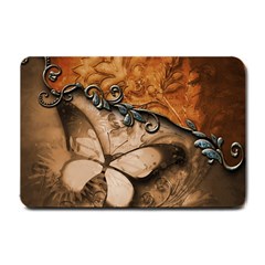 Wonderful Floral Design With Butterflies Small Doormat  by FantasyWorld7