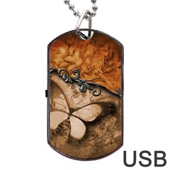 Wonderful Floral Design With Butterflies Dog Tag Usb Flash (two Sides) by FantasyWorld7