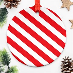 Candy Cane Red White Line Stripes Pattern Peppermint Christmas Delicious Design Ornament (round) by genx