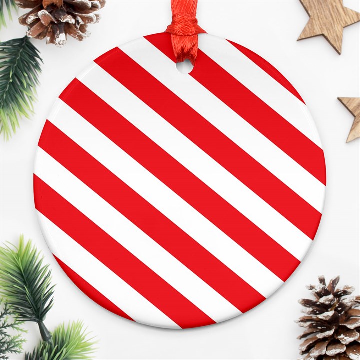 Candy Cane Red White Line stripes pattern peppermint Christmas delicious design Ornament (Round)