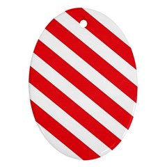 Candy Cane Red White Line Stripes Pattern Peppermint Christmas Delicious Design Oval Ornament (two Sides) by genx