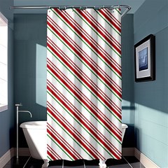 White Candy Cane Pattern With Red And Thin Green Festive Christmas Stripes Shower Curtain 36  X 72  (stall)  by genx