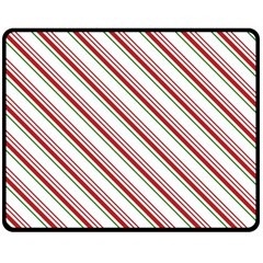 White Candy Cane Pattern With Red And Thin Green Festive Christmas Stripes Double Sided Fleece Blanket (medium)  by genx