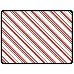 White Candy Cane Pattern With Red And Thin Green Festive Christmas Stripes Double Sided Fleece Blanket (large)  by genx