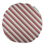 White Candy Cane Pattern with Red and Thin Green Festive Christmas Stripes Large 18  Premium Flano Round Cushions Front