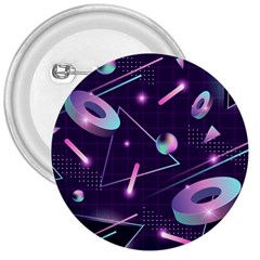 Retrowave Aesthetic Vaporwave Retro Memphis Pattern 80s Design Geometrical Shapes Futurist Pink Blue 3d 3  Buttons by genx