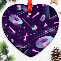 Retrowave Aesthetic Vaporwave Retro Memphis Pattern 80s Design Geometrical Shapes Futurist Pink Blue 3d Ornament (heart) by genx