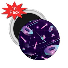 Retrowave Aesthetic Vaporwave Retro Memphis Pattern 80s Design Geometrical Shapes Futurist Pink Blue 3d 2 25  Magnets (10 Pack)  by genx