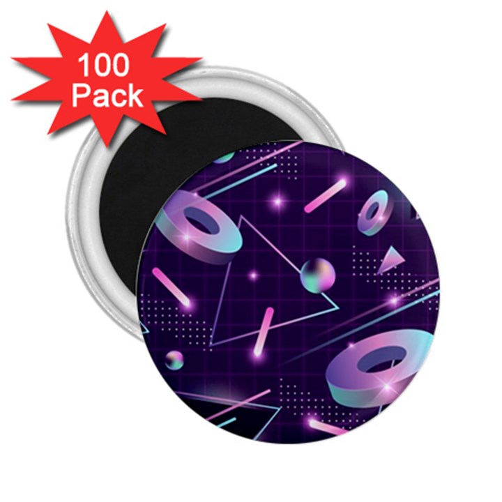 Retrowave Aesthetic vaporwave retro memphis pattern 80s design geometrical shapes futurist pink blue 3D 2.25  Magnets (100 pack) 