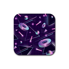 Retrowave Aesthetic Vaporwave Retro Memphis Pattern 80s Design Geometrical Shapes Futurist Pink Blue 3d Rubber Coaster (square)  by genx