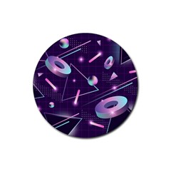 Retrowave Aesthetic Vaporwave Retro Memphis Pattern 80s Design Geometrical Shapes Futurist Pink Blue 3d Rubber Round Coaster (4 Pack)  by genx