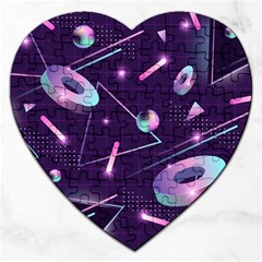 Retrowave Aesthetic Vaporwave Retro Memphis Pattern 80s Design Geometrical Shapes Futurist Pink Blue 3d Jigsaw Puzzle (heart) by genx