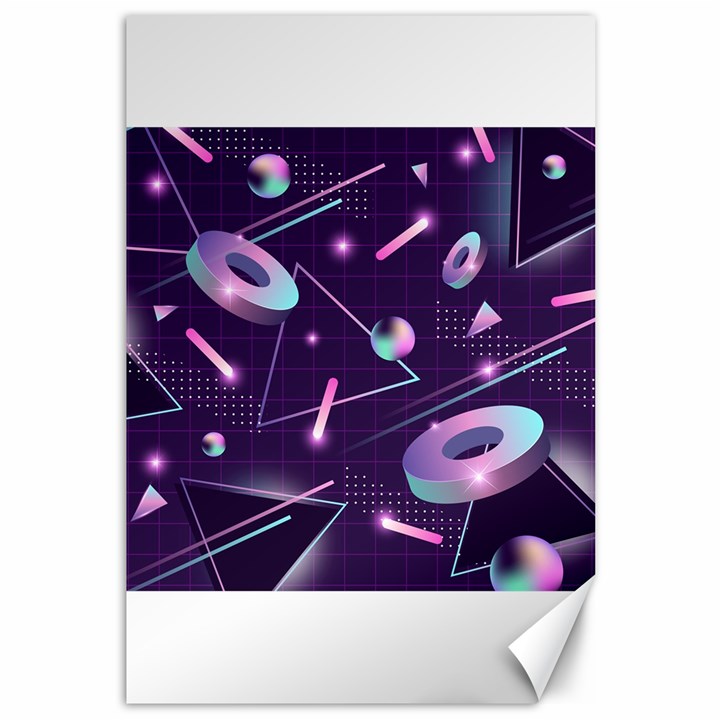 Retrowave Aesthetic vaporwave retro memphis pattern 80s design geometrical shapes futurist pink blue 3D Canvas 12  x 18 