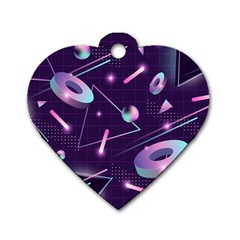 Retrowave Aesthetic Vaporwave Retro Memphis Pattern 80s Design Geometrical Shapes Futurist Pink Blue 3d Dog Tag Heart (one Side) by genx