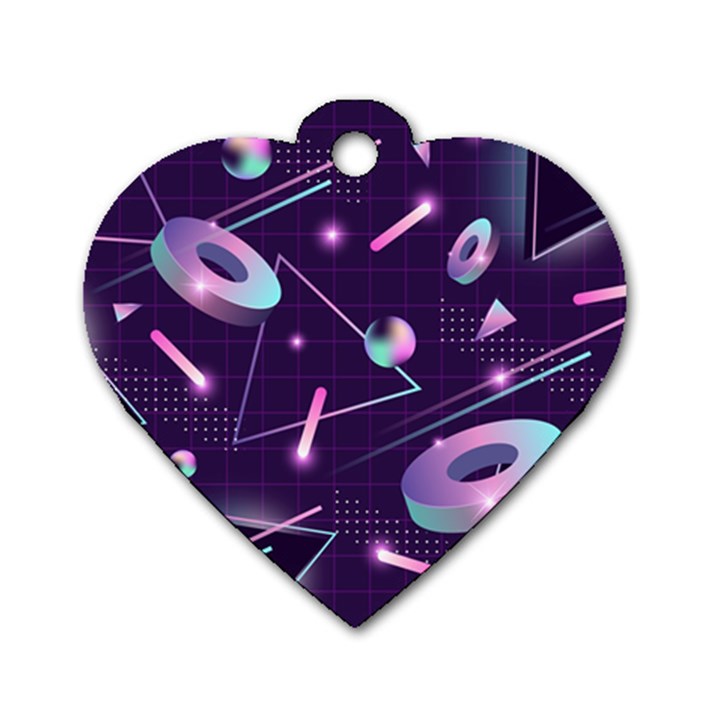 Retrowave Aesthetic vaporwave retro memphis pattern 80s design geometrical shapes futurist pink blue 3D Dog Tag Heart (One Side)