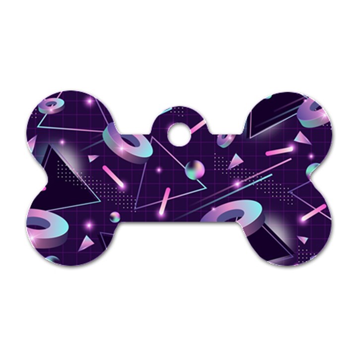 Retrowave Aesthetic vaporwave retro memphis pattern 80s design geometrical shapes futurist pink blue 3D Dog Tag Bone (One Side)