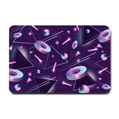 Retrowave Aesthetic Vaporwave Retro Memphis Pattern 80s Design Geometrical Shapes Futurist Pink Blue 3d Small Doormat  by genx