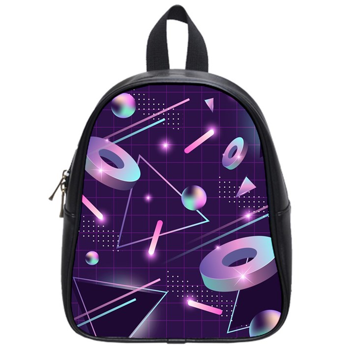 Retrowave Aesthetic vaporwave retro memphis pattern 80s design geometrical shapes futurist pink blue 3D School Bag (Small)