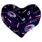 Retrowave Aesthetic vaporwave retro memphis pattern 80s design geometrical shapes futurist pink blue 3D Large 19  Premium Heart Shape Cushions Front