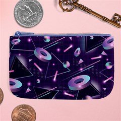 Retrowave Aesthetic Vaporwave Retro Memphis Pattern 80s Design Geometrical Shapes Futurist Pink Blue 3d Large Coin Purse by genx