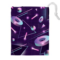 Retrowave Aesthetic Vaporwave Retro Memphis Pattern 80s Design Geometrical Shapes Futurist Pink Blue 3d Drawstring Pouch (5xl) by genx