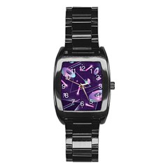 Retrowave Aesthetic Vaporwave Retro Memphis Pattern 80s Design Geometrical Shapes Futurist Pink Blue 3d Stainless Steel Barrel Watch by genx