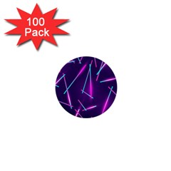 Retrowave Aesthetic Vaporwave Retro Memphis Pattern 80s Design Geometric Shapes Futurist Purple Pink Blue Neon Light 1  Mini Buttons (100 Pack)  by genx