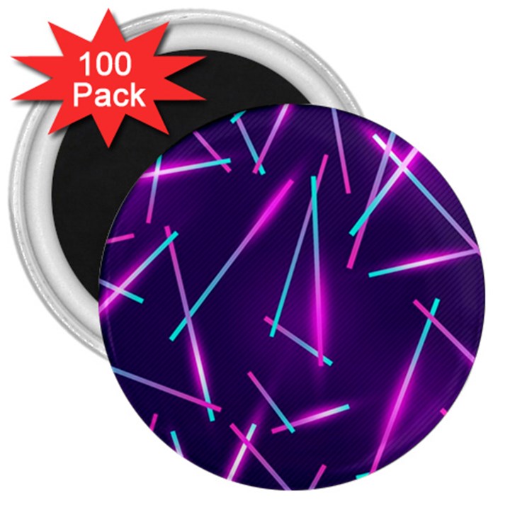 Retrowave Aesthetic vaporwave retro memphis pattern 80s design geometric shapes futurist purple pink blue neon light 3  Magnets (100 pack)