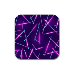 Retrowave Aesthetic Vaporwave Retro Memphis Pattern 80s Design Geometric Shapes Futurist Purple Pink Blue Neon Light Rubber Coaster (square)  by genx