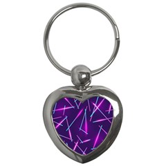 Retrowave Aesthetic Vaporwave Retro Memphis Pattern 80s Design Geometric Shapes Futurist Purple Pink Blue Neon Light Key Chain (heart) by genx