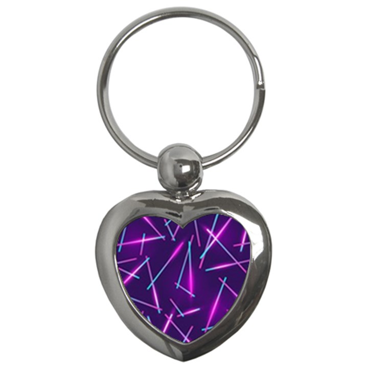 Retrowave Aesthetic vaporwave retro memphis pattern 80s design geometric shapes futurist purple pink blue neon light Key Chain (Heart)