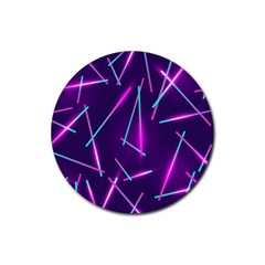 Retrowave Aesthetic Vaporwave Retro Memphis Pattern 80s Design Geometric Shapes Futurist Purple Pink Blue Neon Light Rubber Coaster (round)  by genx