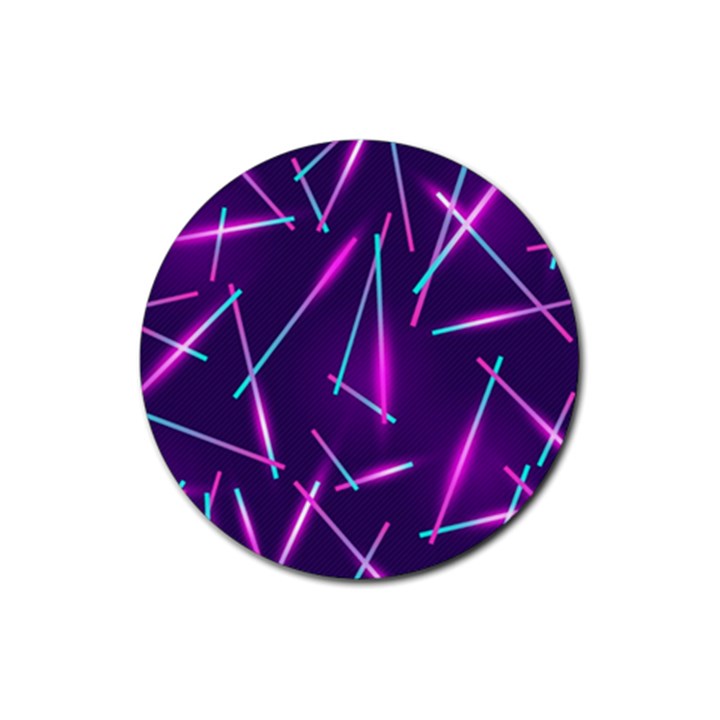 Retrowave Aesthetic vaporwave retro memphis pattern 80s design geometric shapes futurist purple pink blue neon light Rubber Round Coaster (4 pack) 