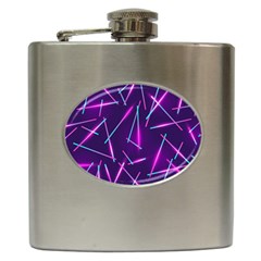 Retrowave Aesthetic Vaporwave Retro Memphis Pattern 80s Design Geometric Shapes Futurist Purple Pink Blue Neon Light Hip Flask (6 Oz) by genx