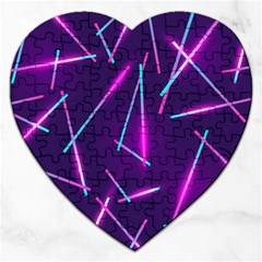 Retrowave Aesthetic Vaporwave Retro Memphis Pattern 80s Design Geometric Shapes Futurist Purple Pink Blue Neon Light Jigsaw Puzzle (heart) by genx