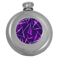 Retrowave Aesthetic Vaporwave Retro Memphis Pattern 80s Design Geometric Shapes Futurist Purple Pink Blue Neon Light Round Hip Flask (5 Oz) by genx