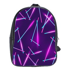 Retrowave Aesthetic Vaporwave Retro Memphis Pattern 80s Design Geometric Shapes Futurist Purple Pink Blue Neon Light School Bag (large) by genx