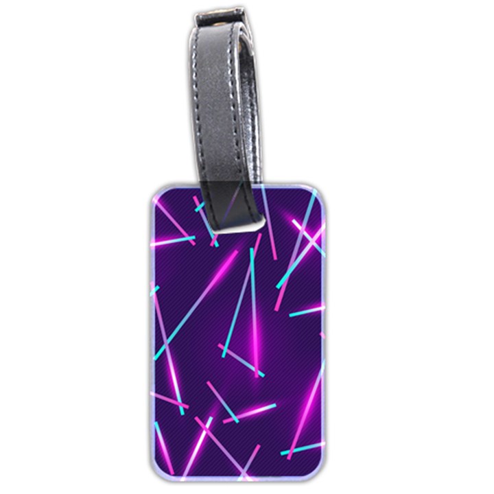 Retrowave Aesthetic vaporwave retro memphis pattern 80s design geometric shapes futurist purple pink blue neon light Luggage Tag (two sides)