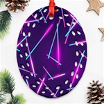 Retrowave Aesthetic vaporwave retro memphis pattern 80s design geometric shapes futurist purple pink blue neon light Oval Filigree Ornament (Two Sides) Front